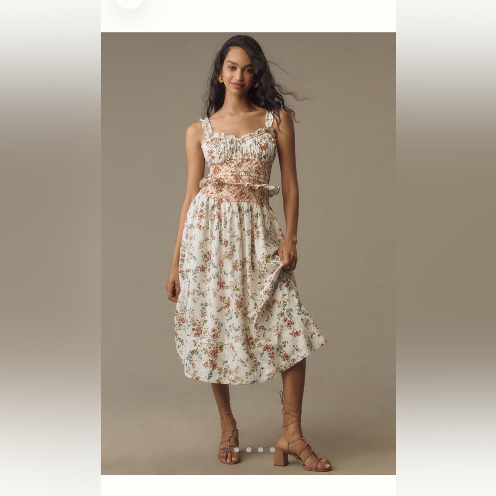 Sleeveless smocked waist ruffled midi dress